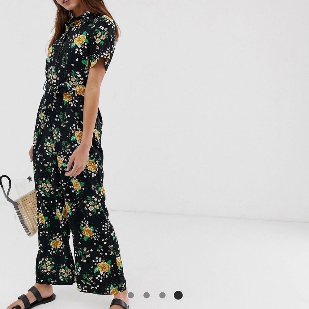 Monki floral tie waist jumpsuit
